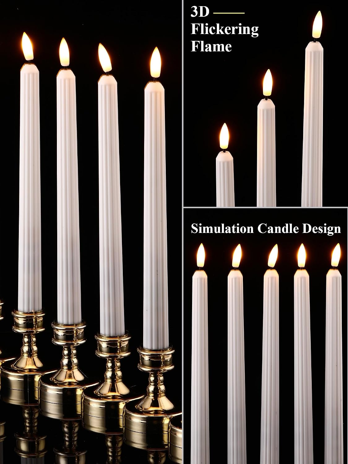 Treela 72 Pcs Flameless LED Taper Candles Bulk 11 Inch,Fluted,White