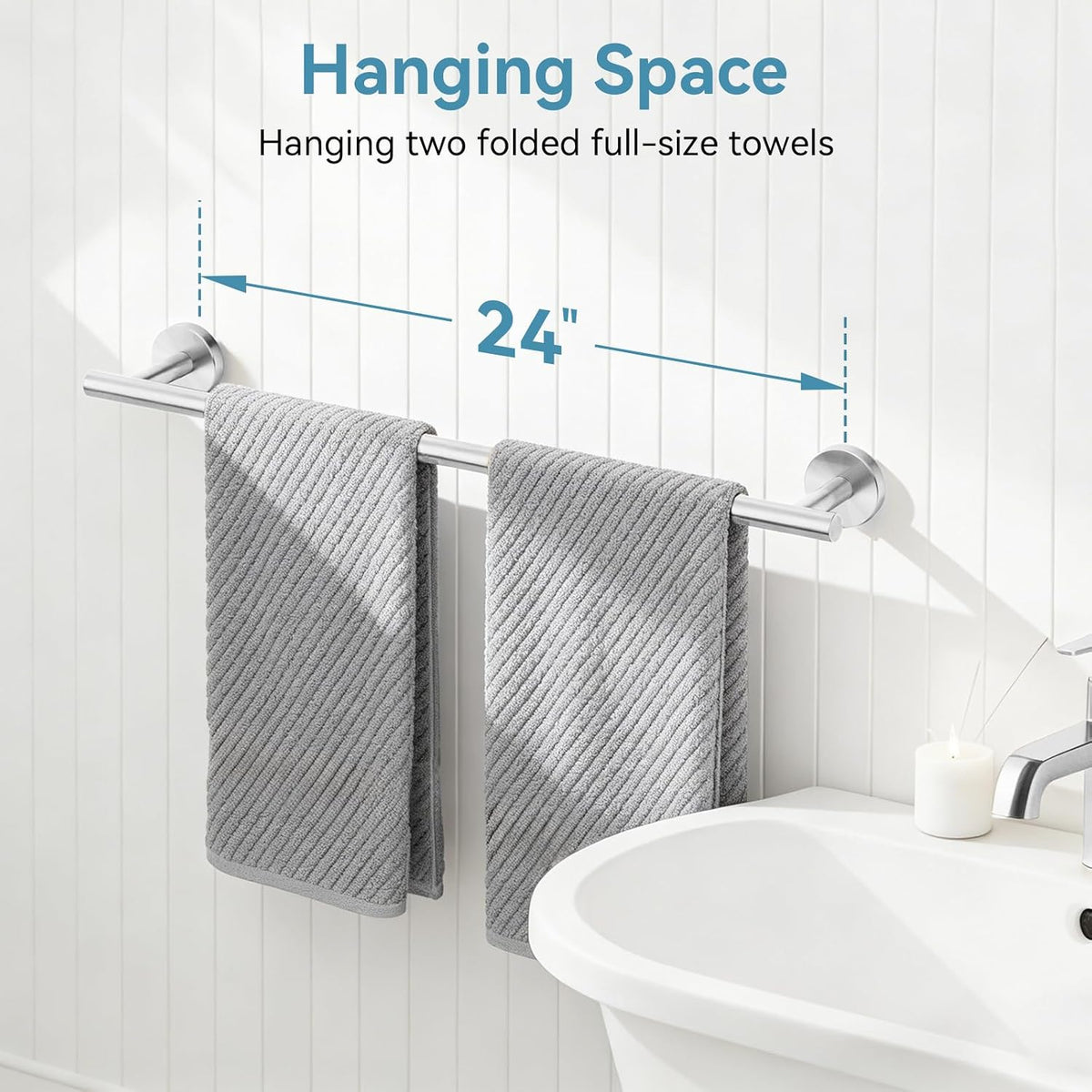 Brushed Nickel Towel Bar, 24 Inch Towel Rack for Bathroom Wall-Mounted