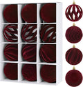 DERTE 12Pcs 3.15in Velvet Christmas Tree Balls Ornaments (Burgundy)