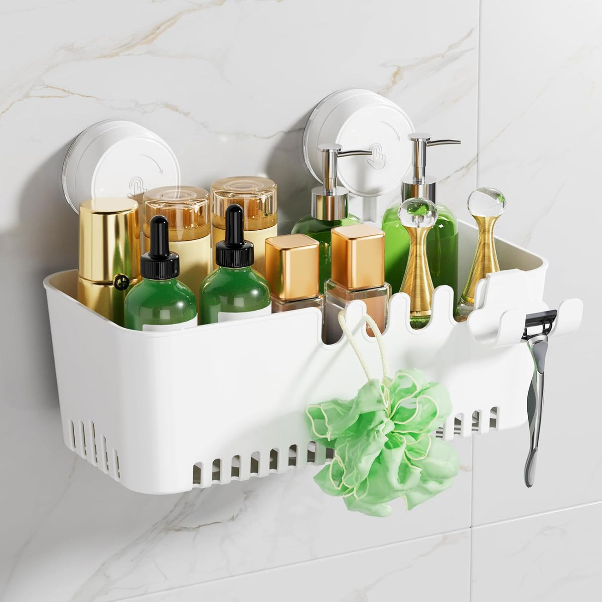 LUXEAR Shower Caddy Suction Cup NO-Drilling Removable Shower Shelf