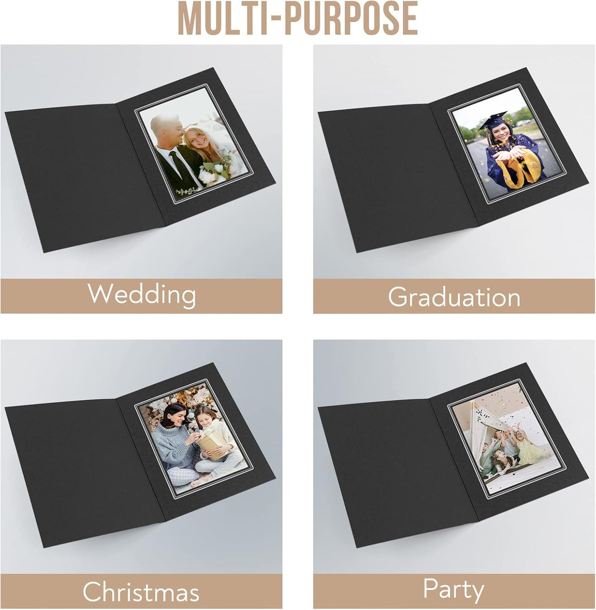 Golden State Art 50 Pack, 5x7 Photo Folders, Black with Silver Lining, DIY Photo Frames, All Occasions