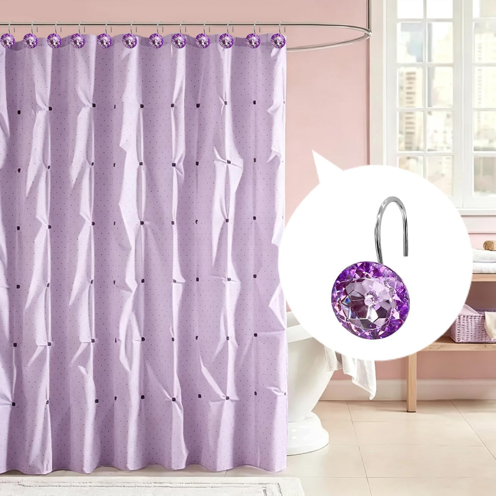 Purple Diamond Crystal Bling Shower Curtain Hooks Rings for Bathroom,12PCS