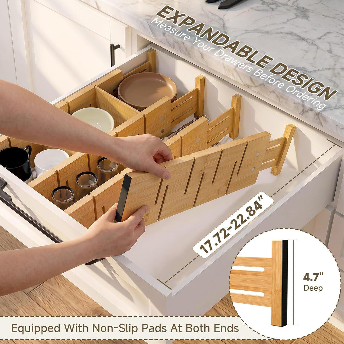 Deep Drawer Dividers For Clothes,Expandable Drawer Organizer (4, Long)