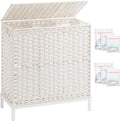 SETVSON Laundry Hamper with Lid, Large 132L Rattan Basket, White