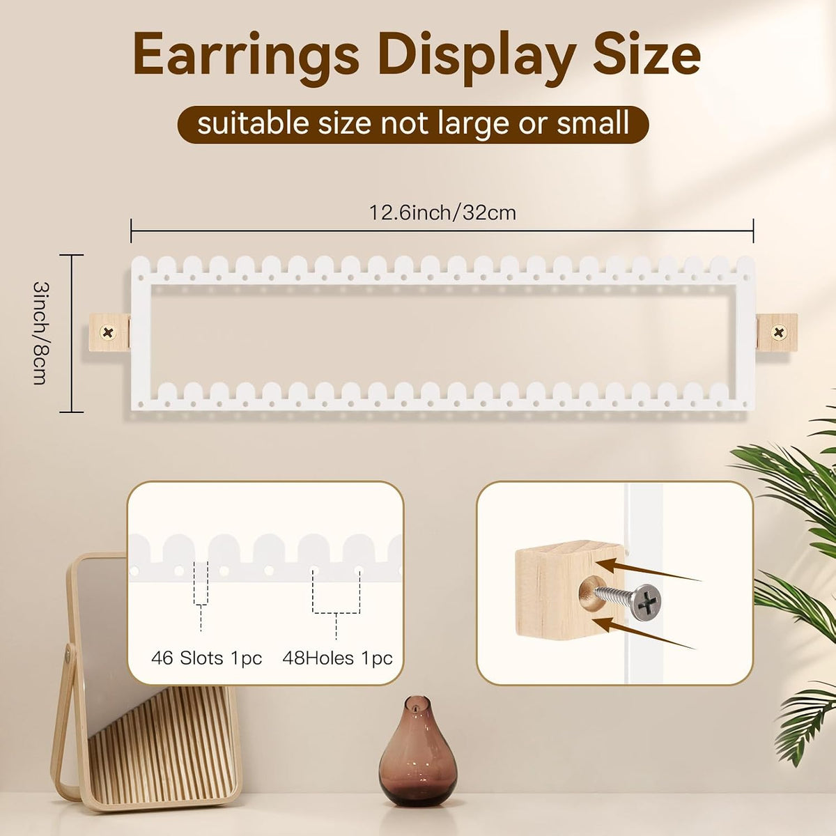 2 Tier Earring Holder Organizer Wall Mounted,2PCS Metal Earring Display Storage with 96 Holes and 92 Grooves Hanging Jewelry Organizer Tree for Stud/Hoop/Dangle Earrings Necklace(White)