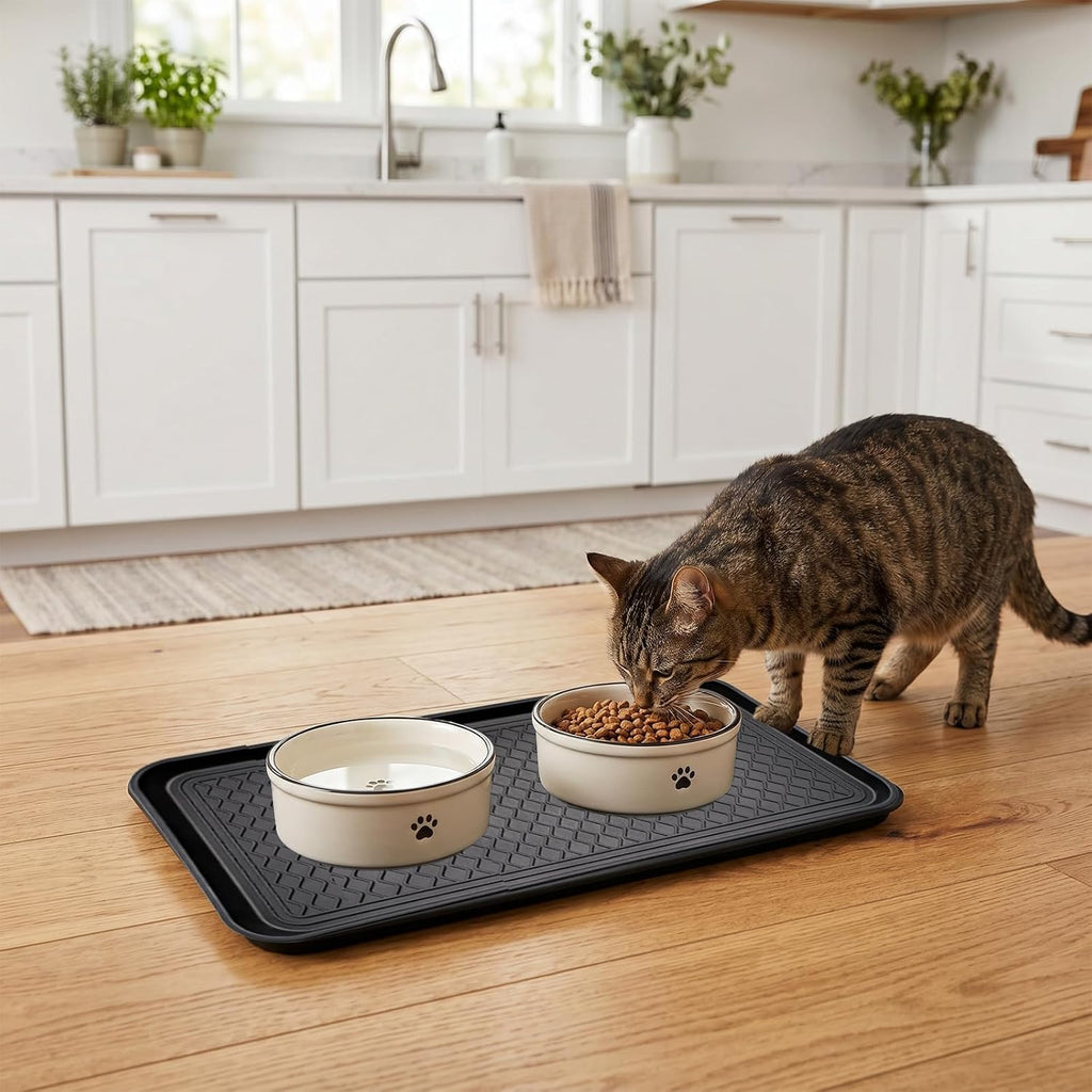 8 Pcs Multi Purpose Boot Tray Pet Feeding Mat Anti Slip Waterproof Protection Shoe Mat for Indoor Outdoor(Black, 30 x 15 x 1.2 inch)