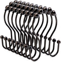 Bathway Shower Curtain Hooks Bronze Shower Curtain Rings Rust Proof Double Hook Shower Curtain Hooks, 12 Pcs Shower Hooks for Shower Curtain, Shower Rings for Curtain Bathroom, Metal Shower Rod Hooks