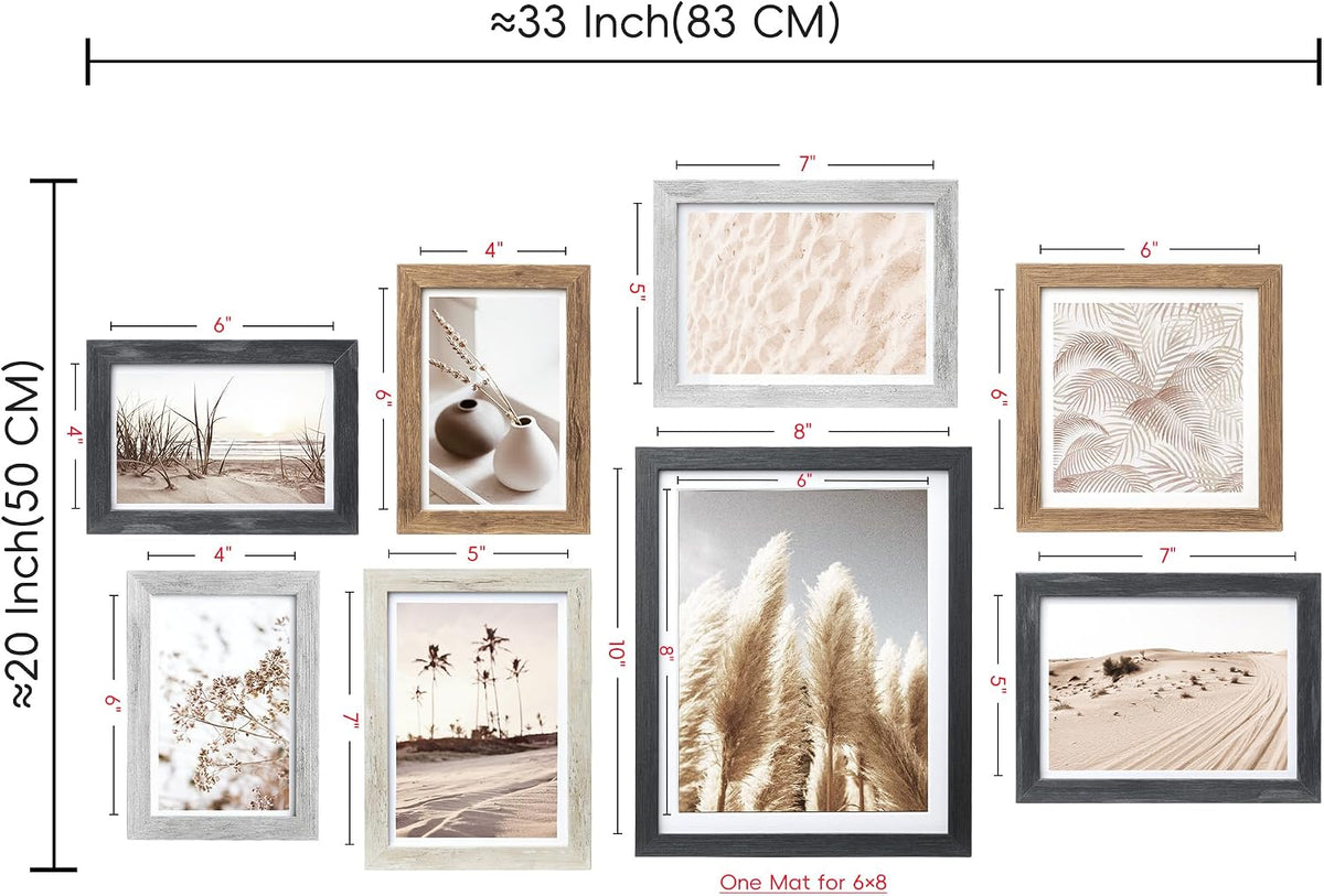 ArtbyHannah Gallery Wall Frame Set, 8 Pack Multi-color Picture Frame, Small