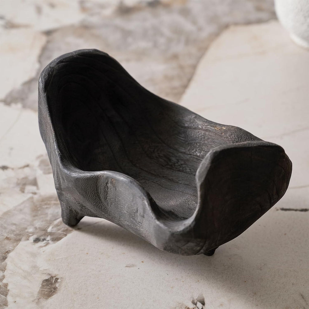 DN DECONATION Oak Wood Black Decorative Bowl, 9.25x5.51 Inch Small Bowl