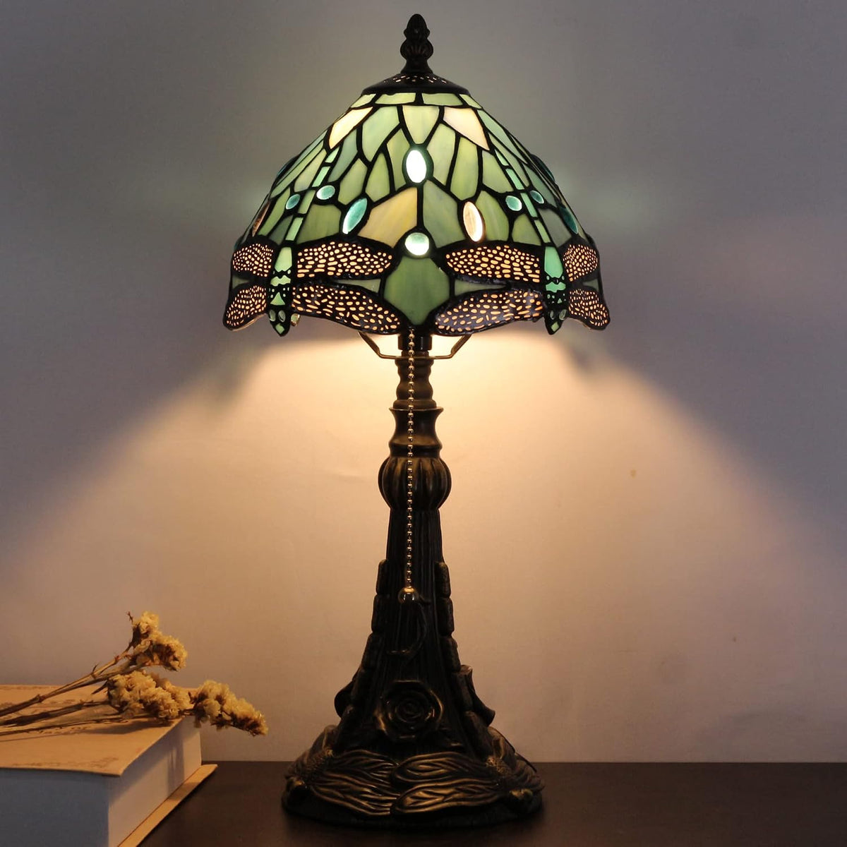 Small Tiffany Lamp Mini Stained Glass Desk Lamp Sea Blue Dragonfly