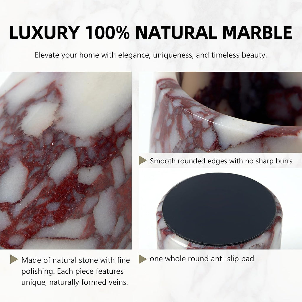 Luxury Natural Calacatta Viola Marble Qtip Holder with Lid – 3.9 Inch Round, Large Capacity Apothecary Jar for Cotton Swabs, Balls, Pads, Floss Picks, Bathroom Vanity Decor & Organizer