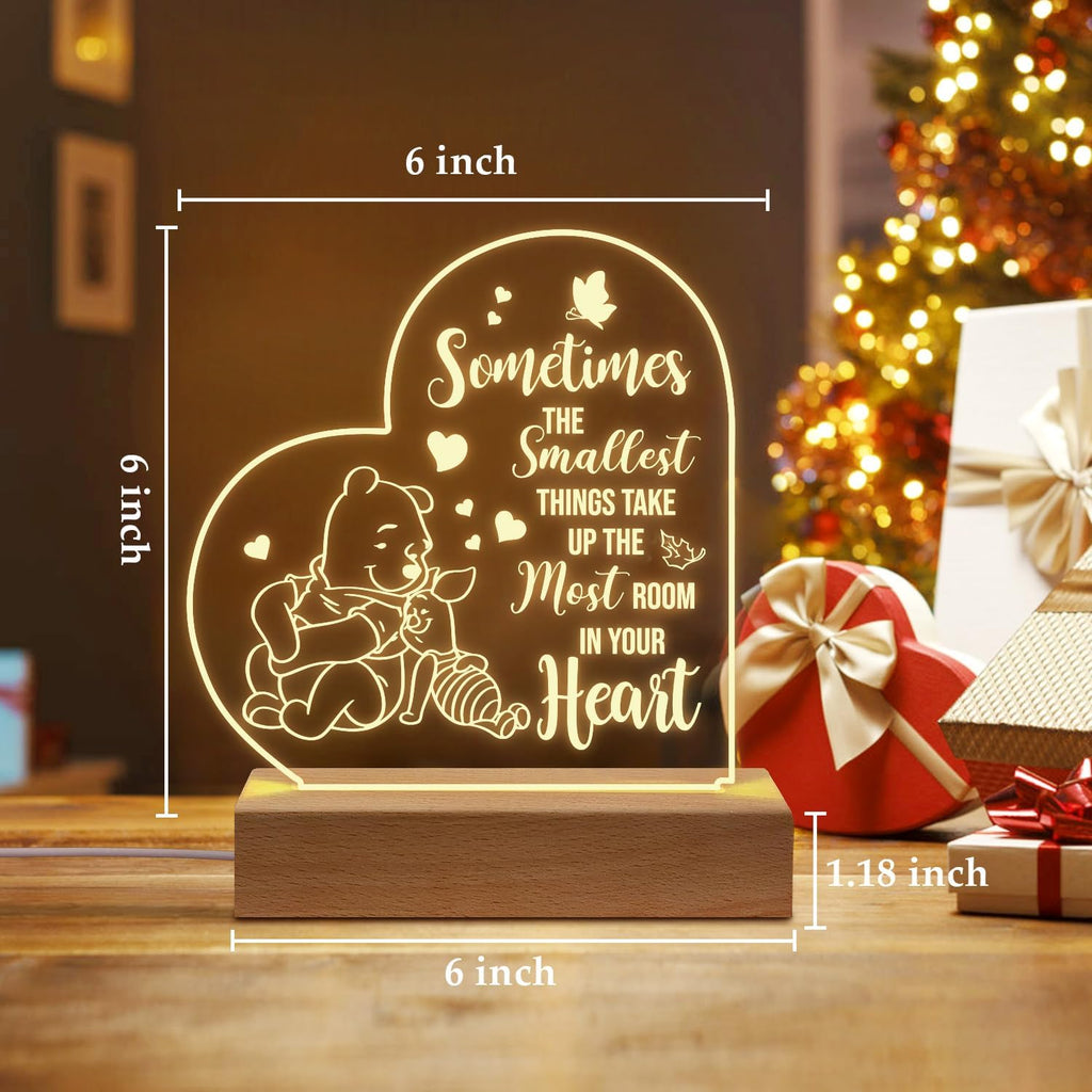 PZJIEAN Winnie The Pooh Night Light Acrylic Engraved Night Light with Base, Winnie The Pooh Gifts for Birthday Christmas Graduation Back to School Gift Daughter Son Sister Friends