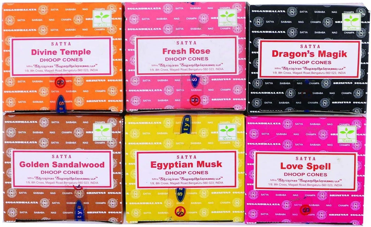 Nag Champa Satya Sai Baba Temple Incense Cones Carton, 12 Box (Assorted)