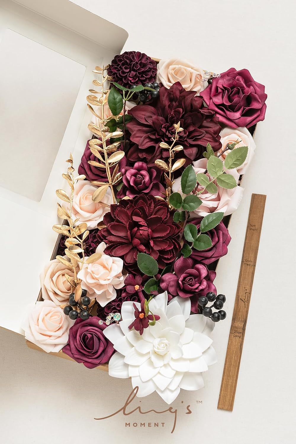 Ling's moment Artificial Wedding Flowers Combo, Marsala&Soft Peach, Deluxe