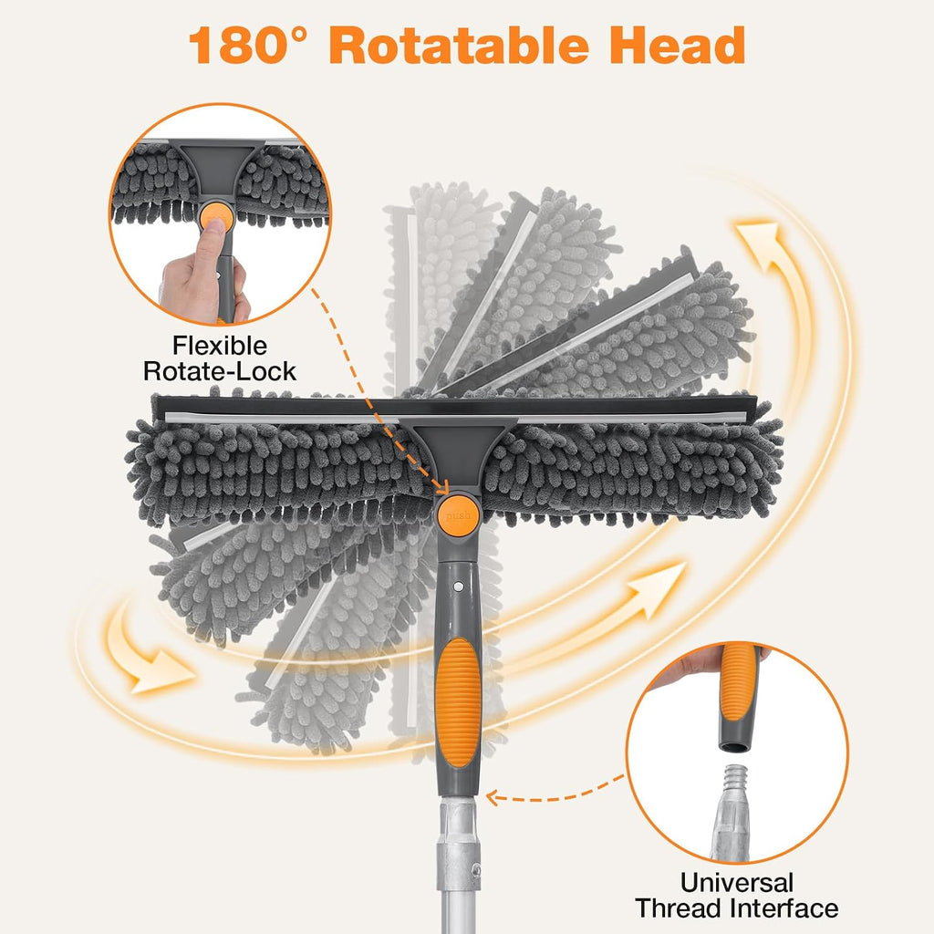20FT Reach Window Squeegee with 5-12 FT Extension Poles, 2-in-1 Window Cleaner Tool Extra-Large 14" Window Squeegee Window Cleaning Kit with Telescopic Pole with Rotatable Head, for High Window Glass