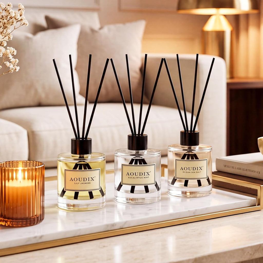 Reed Diffuser Set of 3, 50 ml Lily Jasmine/Eucalyptus Mint/Ocean