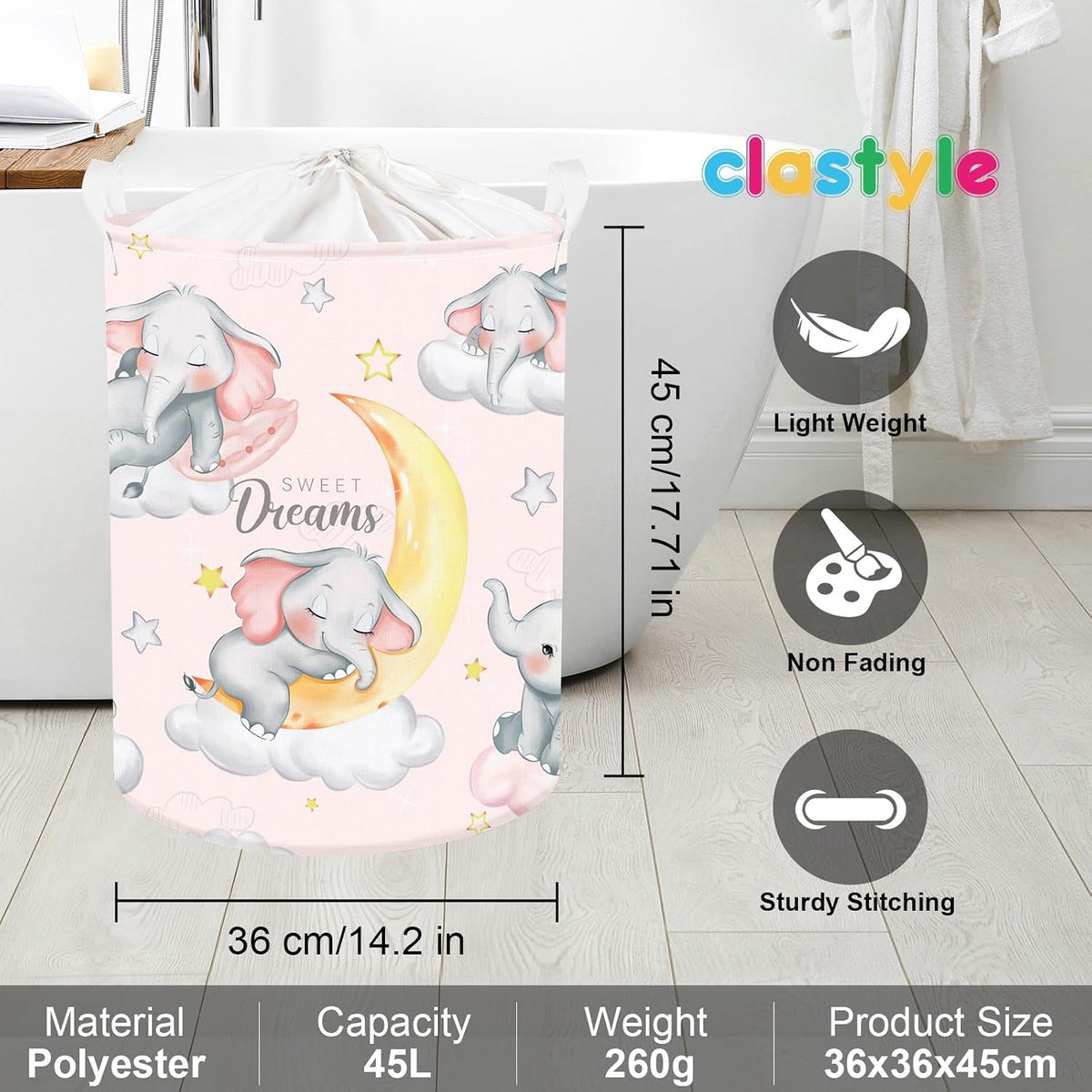 Clastyle Kid Storage Basket Sleeping Animal Foldable Laundry Hamper, 45L