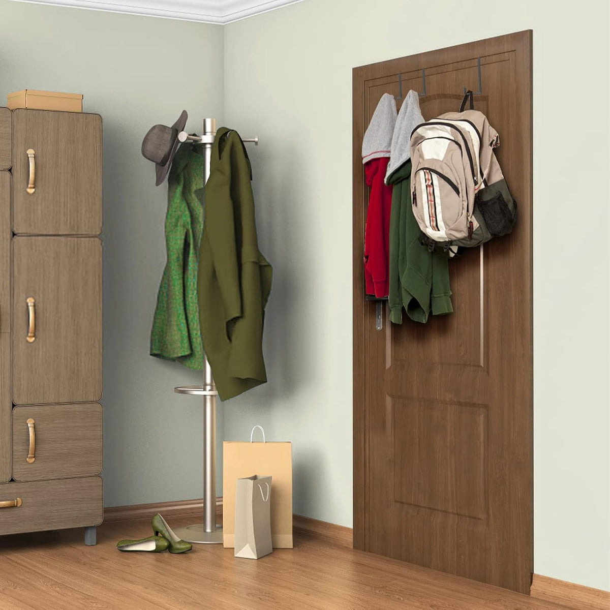 Over The Door Hook- 4 Pack Sturdy Metal Over Door Hook, Fitting Two Sized Doors, Door Hangers and Over The Door Hooks for Hanging Clothes, Towels, Coats and More (Black)