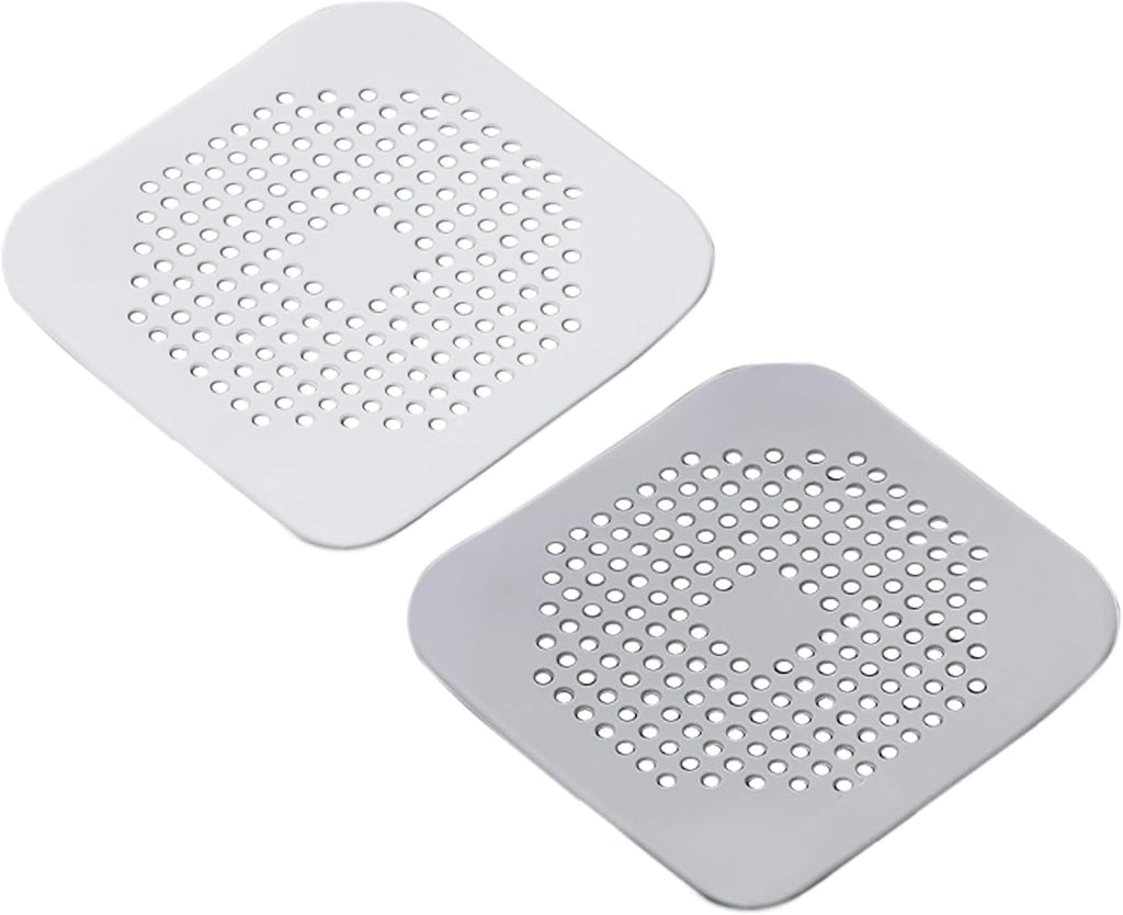 Drain Hair Catcher Square Silicone Trap Shower Drain Cover with Suction Cups for Bathroom Bathtub Kitchen Filter Flat Strainer, 2 Pack
