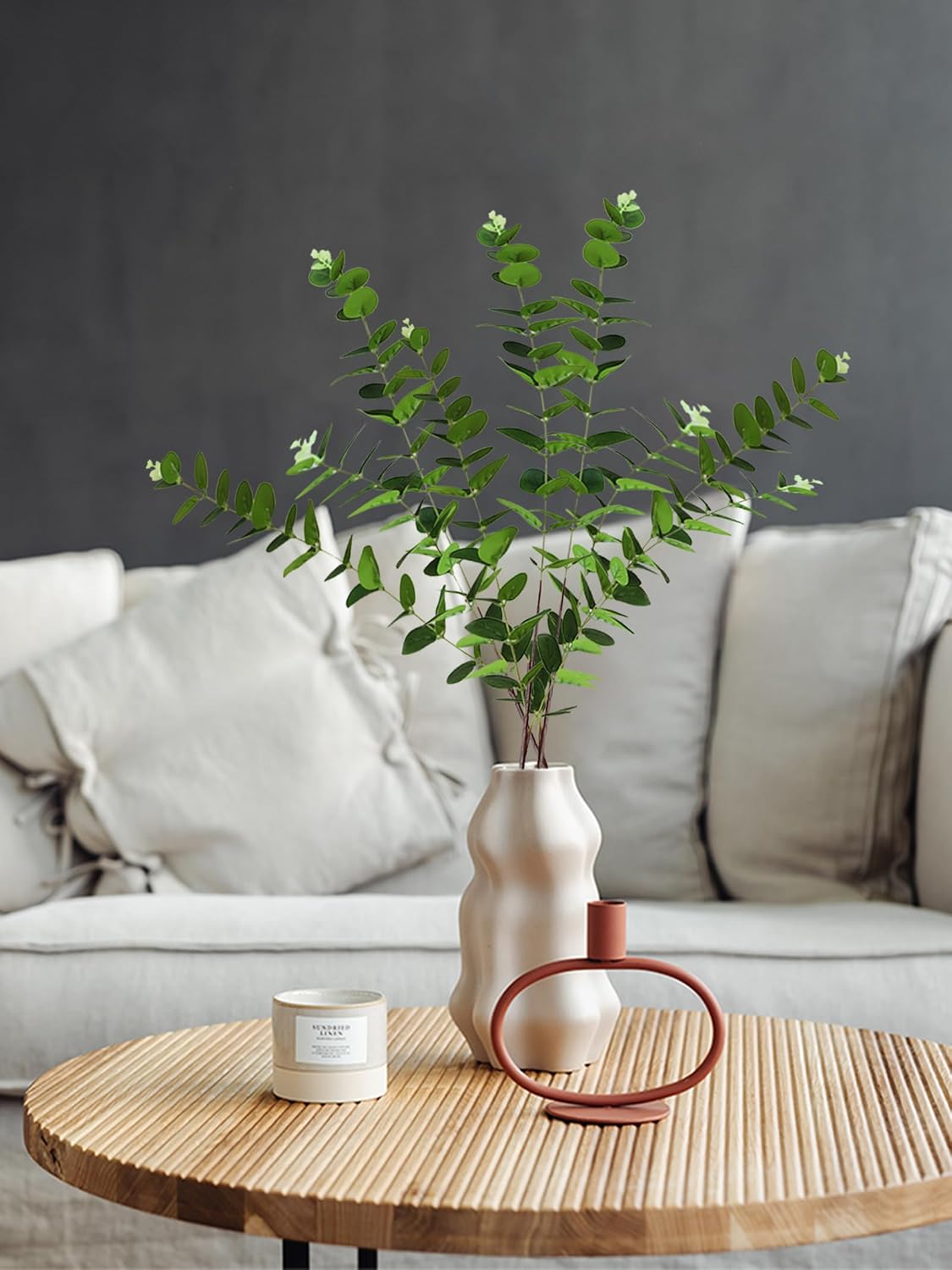 Forlaoers Green Fake Eucalyptus Faux Greenery Stems Silk Plants 32" Tall Leaves Olive Branches for Vases Home Decor Floral Arrangements Indoor Wedding Flowers (B:3pcs 31" Tall Green Eucalyptus)