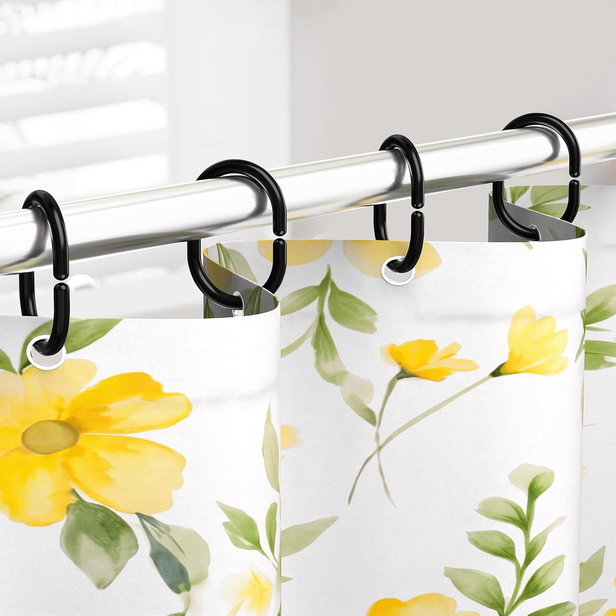 24 Pack Plastic Shower Curtain Hooks, Goowin C Shaped Black Shower Curtain Rings Rust Proof, Anti-Drop Shower Curtain Hangers Shower Hooks for Shower Curtain, Bathroom Shower Rings for Curtain, Black