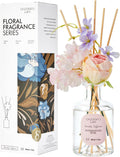 Chloefu Lan Premium Reéd Diffuser Set with Pink & Purple Flowers Reéd Diffuser Sticks Sandalwood Rose | 6.7oz Scent Fragrance Oil Diffuser for Bedroom Bathroom Home Shelf Décor