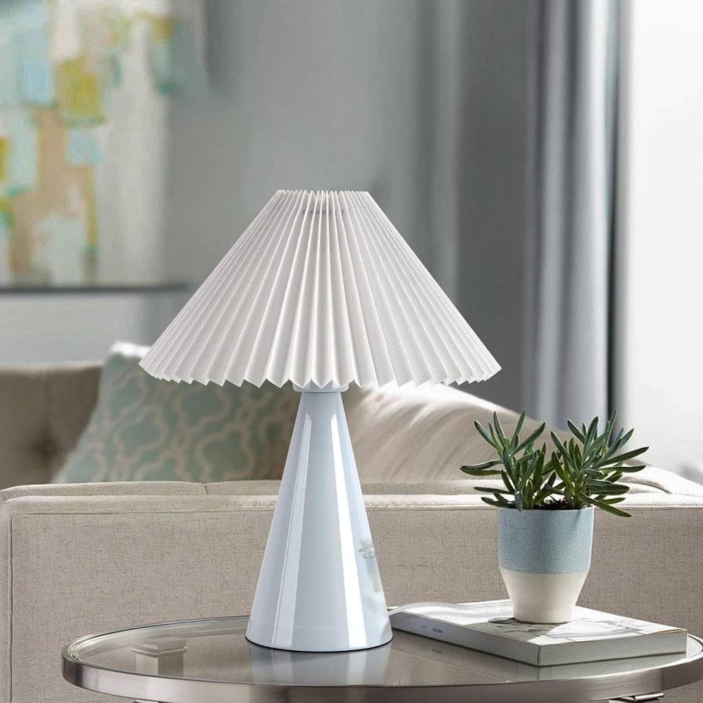 Ziqqeelam Light Blue Small Table Lamp, Cute Table Lamp, Pleated Table Lamp,Light Blue Bedroom Lamps for Nightstand, Small Scalloped Lamp Shade Table Lamps for Small Spaces for Bedroom,Living Room