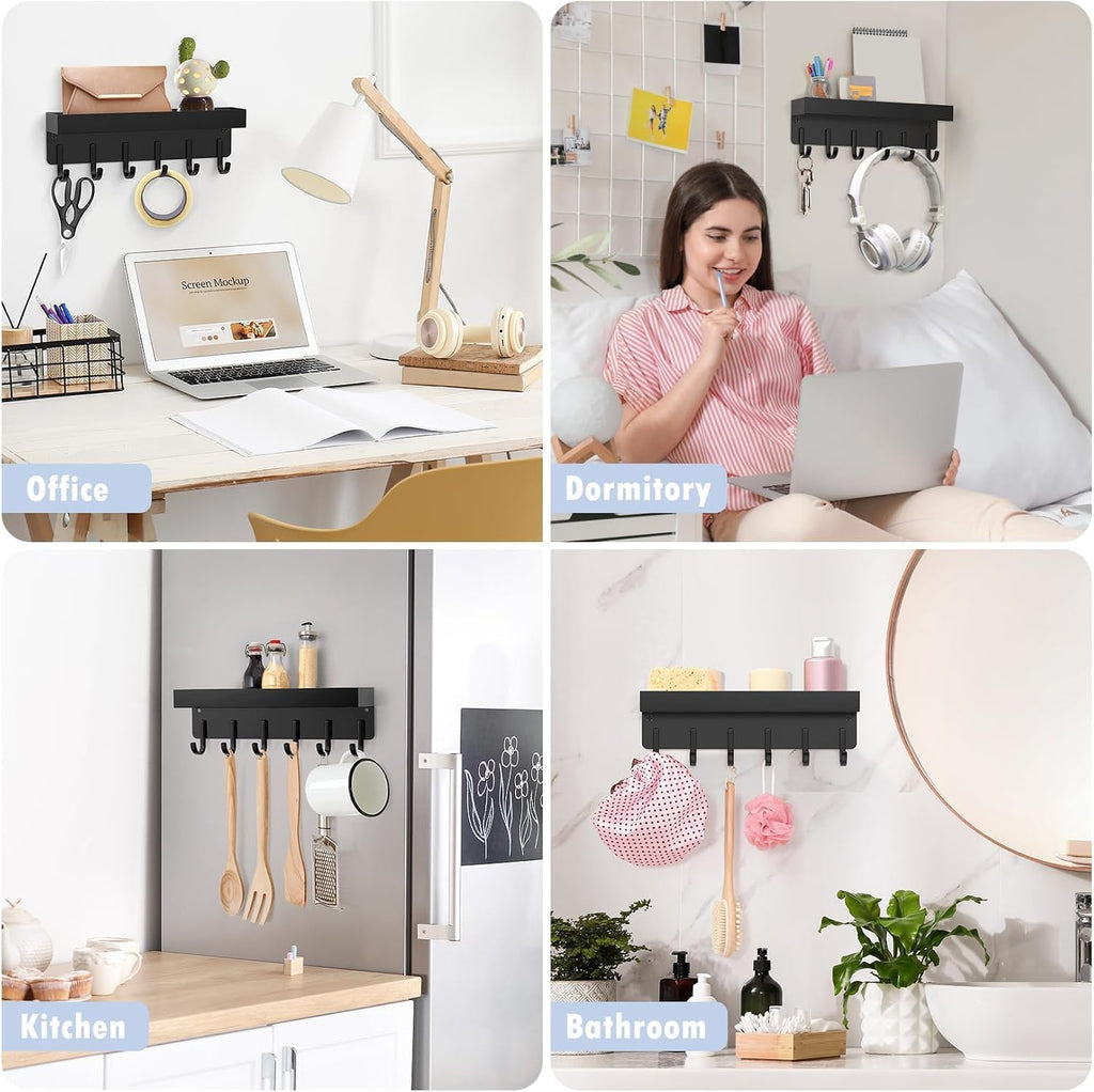 Magnetic Key Holder, Wall Mount Key Rack with Shelf, 9.65 in, Black