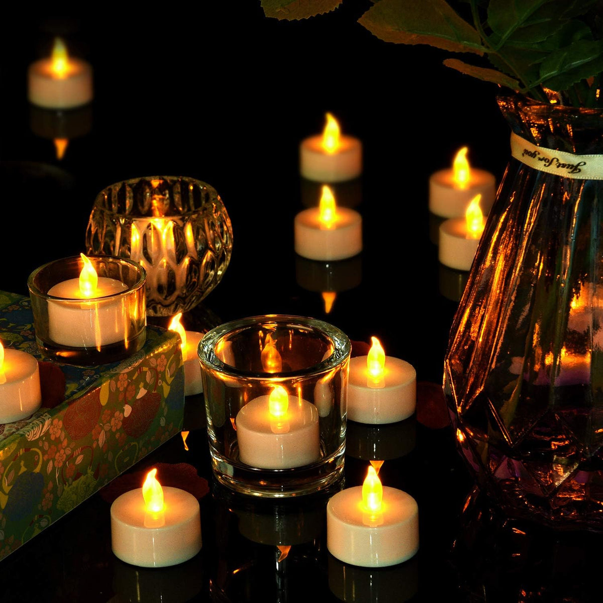 Flameless Tealight Candles, 50 Pack, Batteries Included, White