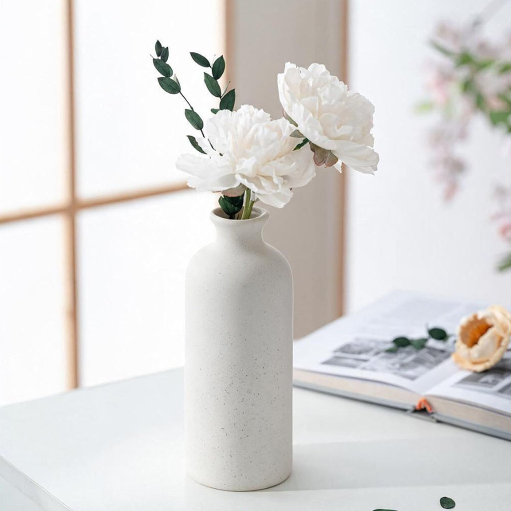 Small White Ceramic Vase Set of 3,Modern Boho Farmhouse Flowers Vases