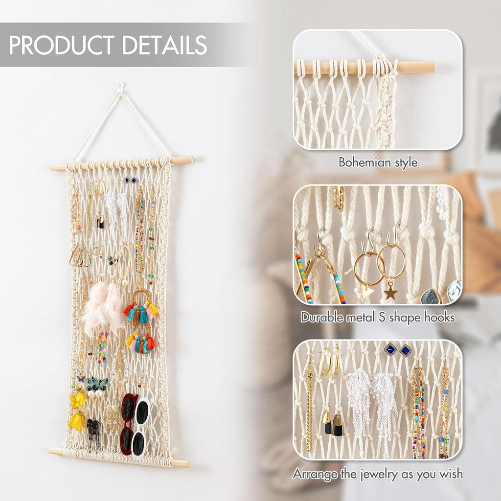 Pretty Jolly Hanging Jewelry Mesh Organizer with 20 Pieces S Shape Hooks