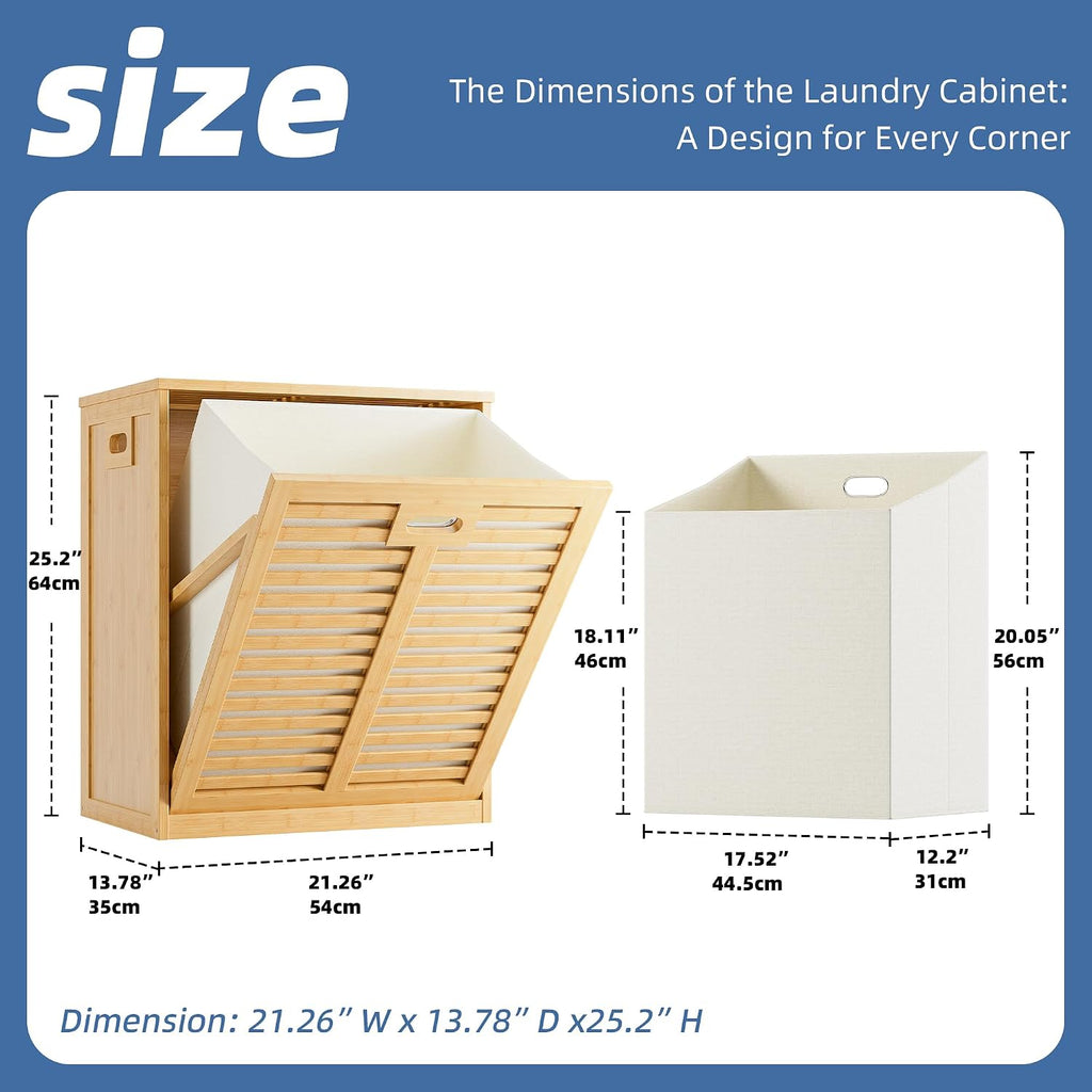 HITNET Tilt Out Laundry Hamper, Bamboo Laundry Cabinet with Hidden Removable Basket, Freestanding Clothes Storage organizer for Bedroom, Bathroom, Living Room, Natural