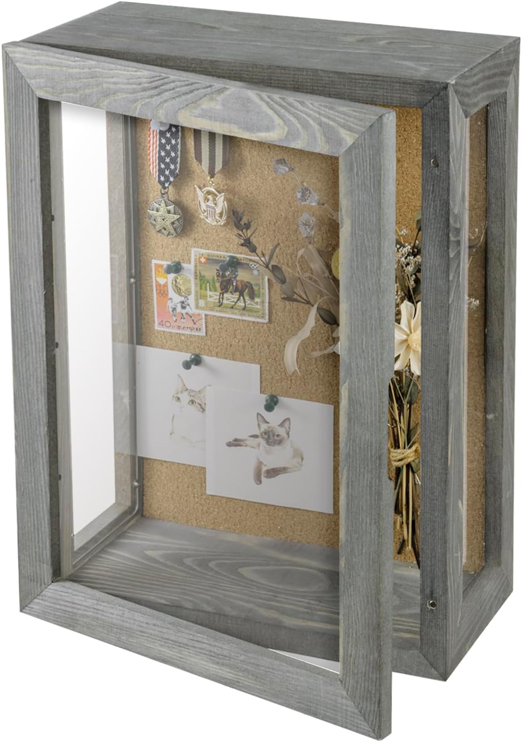 MyGift 11x15 Deep Shadow Box Frame, Display Case Wall Mount for Picture, Heirloom, Home Office Décor, Wedding & Military Memorabilia Display, Solid Wood, Clear Acrylic, Magnetic Lock, Grey