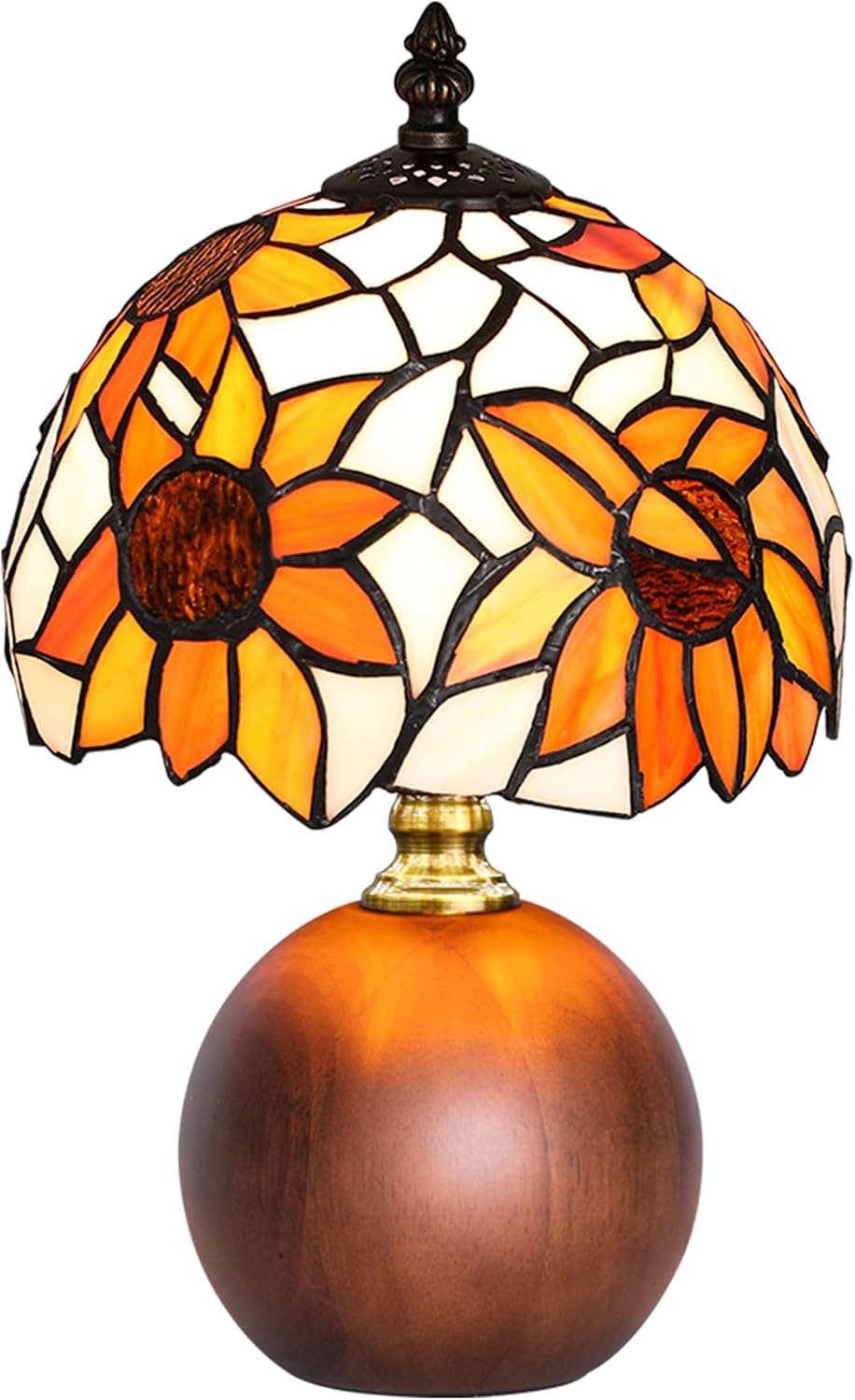 12.2" Retro Sunflower Tiffany Small Table Lamp with Wood Base
