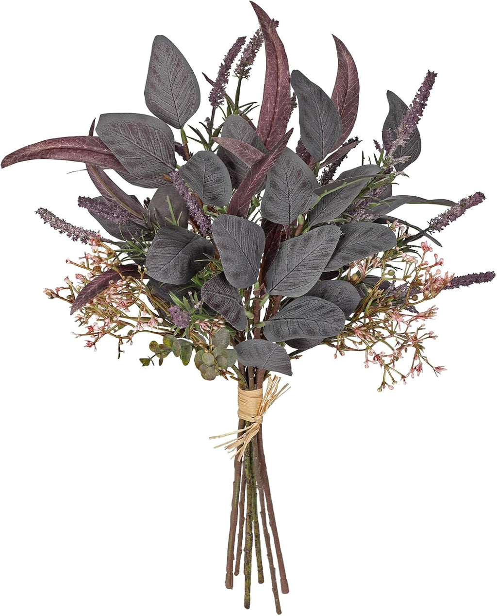 Briful Fall Artificial Eucalyptus Bouquet with Purple Sage Leaves – Autumn Faux Greenery Bush with Raffia Wrap for Farmhouse, Kitchen, Table, and Seasonal Home Décor