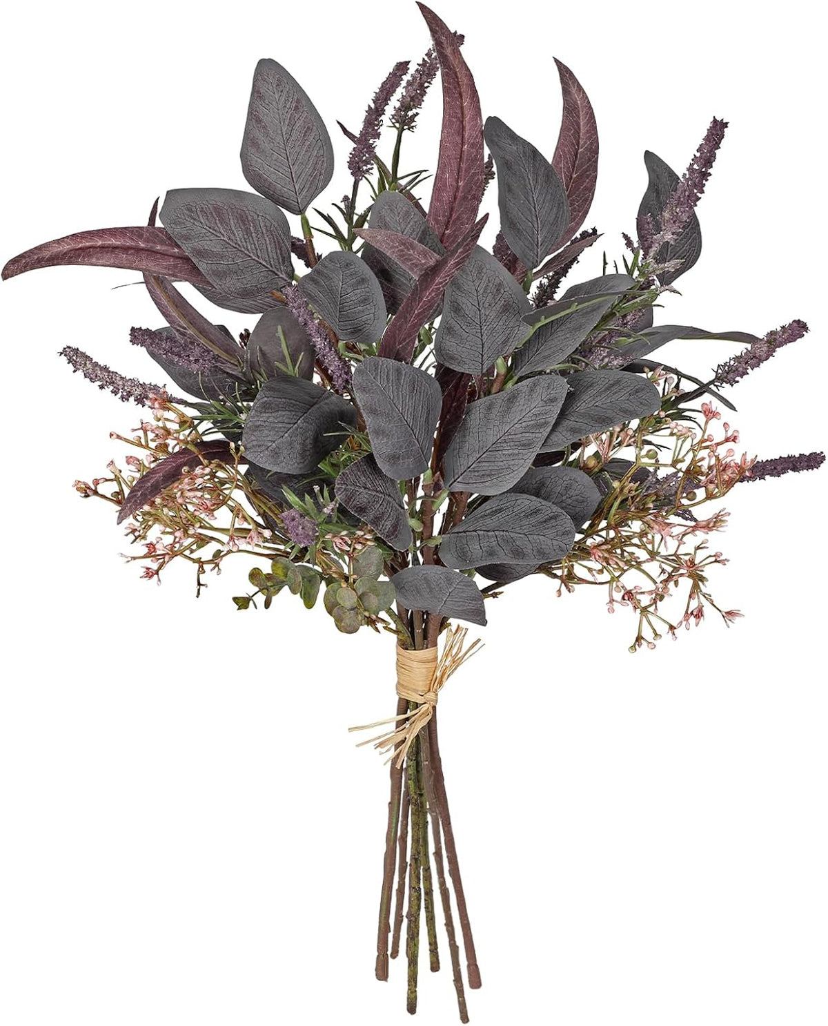 Briful Fall Artificial Eucalyptus Bouquet with Purple Sage Leaves – Autumn Faux Greenery Bush with Raffia Wrap for Farmhouse, Kitchen, Table, and Seasonal Home Décor