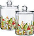 Fall Leaf Mushroom Apothecary Jars with Lids for Bathroom - 10 OZ Qtip Holder Clear Plastic Jar Storage Canister for Cotton Balls, Swabs, Makeup Organizer, 4 Pack