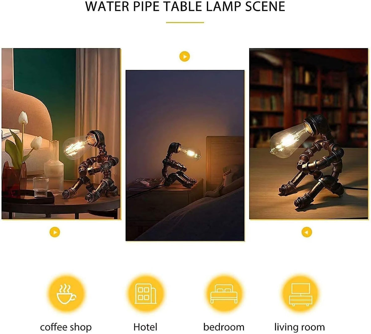 Steampunk Table Lamp, Industrial Water Pipe Lamp Retro Iron Piping Desk Lamp Vintage Nightstand Lamps for Bedroom Living Room Kitchen Café Dorm Pub