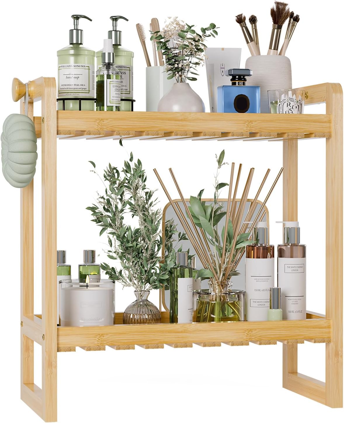 AmazerBath Bamboo Over The Toilet Storage Shelf - 2-Tier Bathroom Organizers and Storage Shelves, 2 in 1 Dual Stable Above Over Toilet Bamboo Shelf Home Storages Rack for Small Bathroom, Space Saver