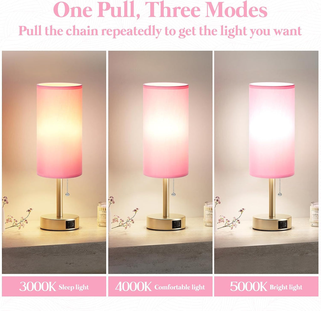 Pink Bedside Table Lamp for Bedroom - Small Nightstand Lamp for Girls