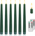 Green Flameless Candles, 9.6" Real Wax Taper Battery Opearted Candles with Remote, 6 Pack Flickering LED Candlesticks with 3D Wick, Classic Tall Taper Candles for Home, Party, Christmas Decor