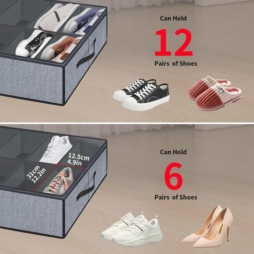 Onlyeasy Large Under Bed Shoe Organizer (6 to 12 Pairs x 2) - Underbed Shoes Closet Storage Solution with Metal Zipper and 2 Handles, Breathable, 29.3"x23.6"x5.9", Linen-like Grey, MXDUBSB2P