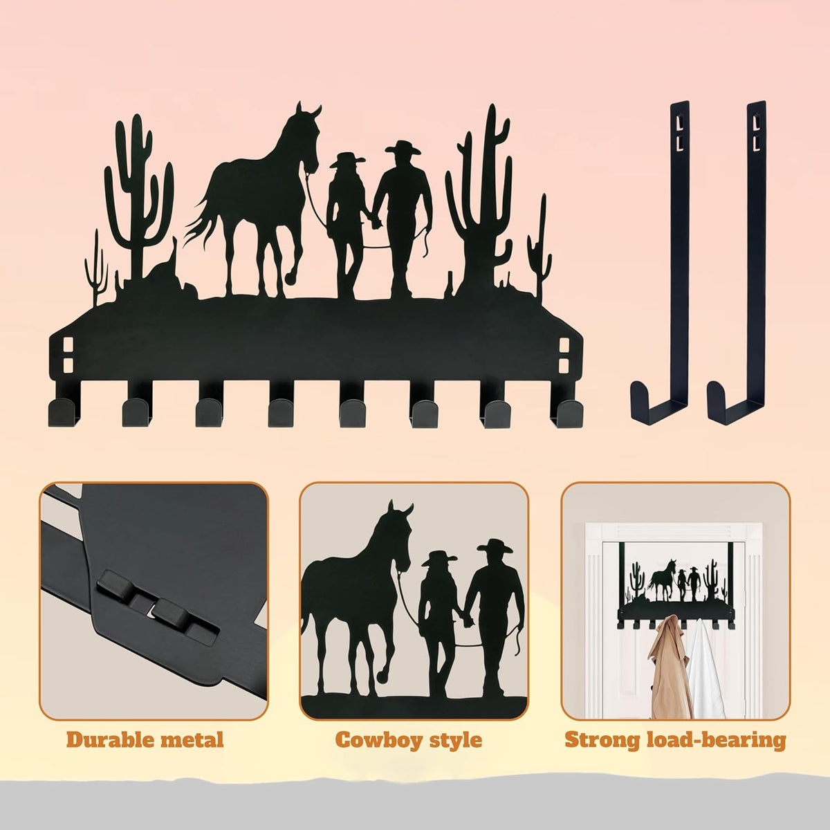 Cowboy Over the Door Hook Hanger,8 Decorative Towel Rack Organizer