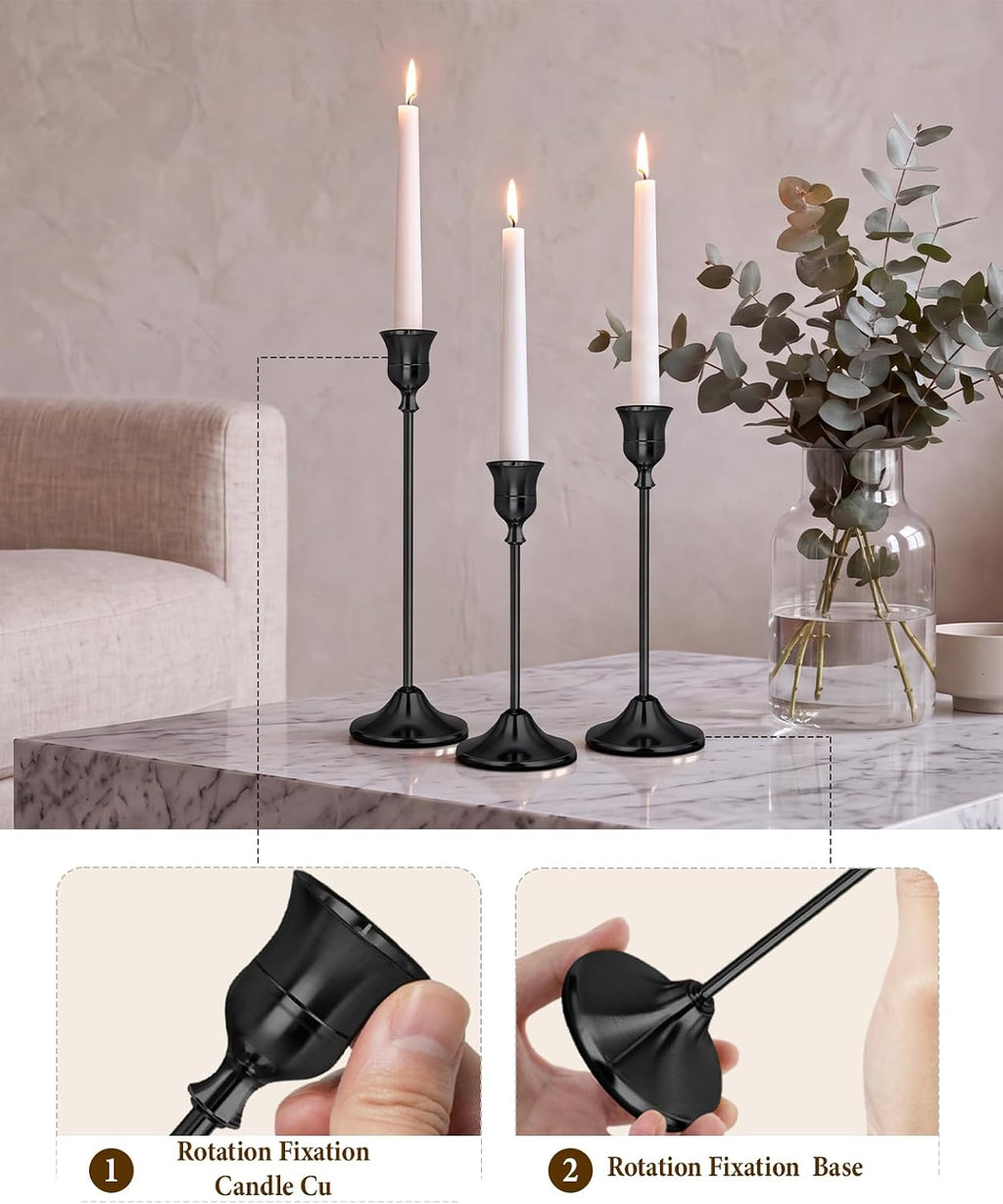 Black Candlestick Holders Set of 3 Weighted Stable Base