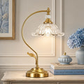 Vintage Floral Table Lamp, Plug in Mid-Century Modern Desk Lamp with Transparent Glass Shade, Gold Bedside Table Lamp Dimmable for Bedroom Living Room Home Office, E26 Base, UL Listed