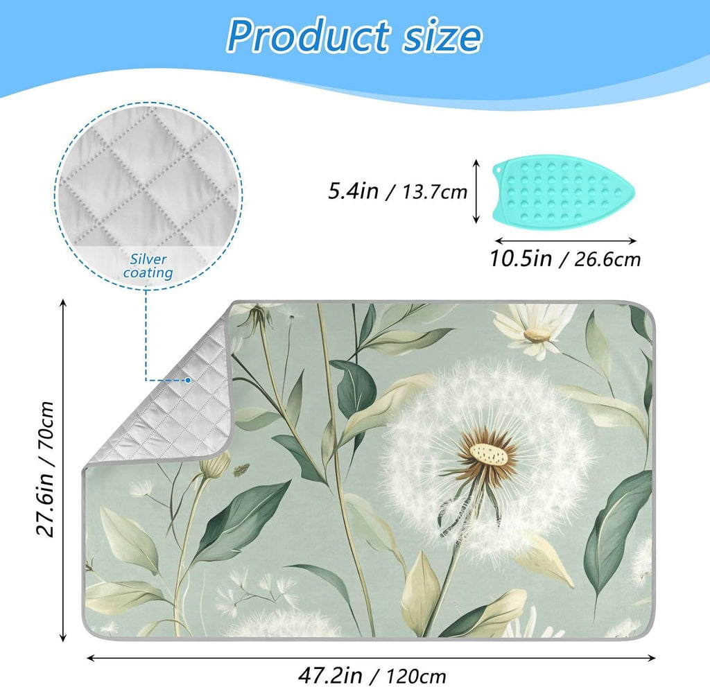 Ironing Mat &Pad Magnetic Heat Resistant Pads Portable Travel Ironing Blanket Ironing Board Covers 27.6x47.2Inches Sage Green Dandelions17