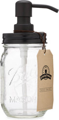 Jarmazing Products Mason Jar Soap Dispenser - Black - 16 oz Ball Mason Jar Liquid Dispenser for Kitchen & Bathroom - Glass - Dish Soap Dispenser with Rust Proof Stainless Steel Pump & Lid