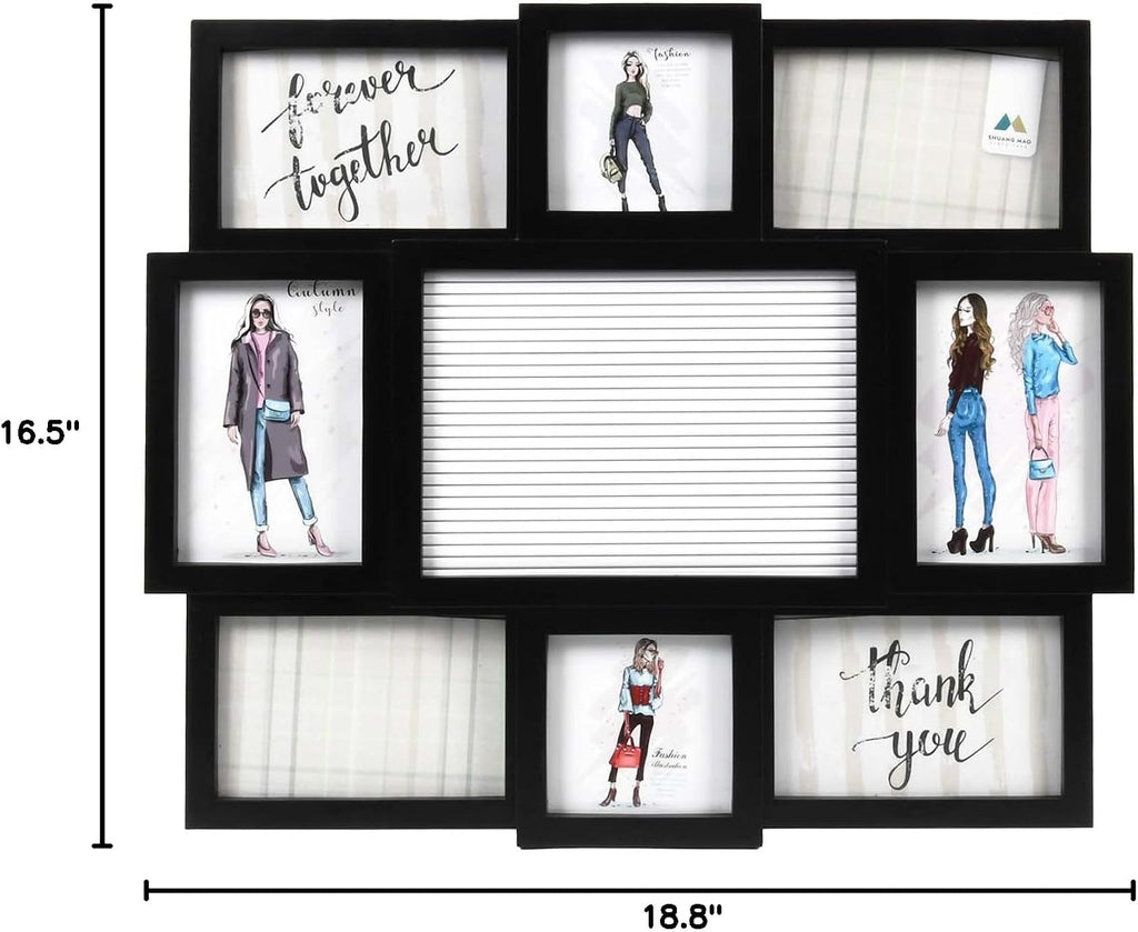 Prinz 8-Opening Letterboard Wall Collage Picture Frame, Black