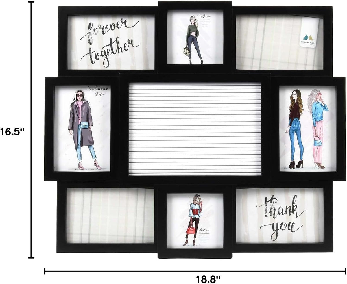 Prinz 8-Opening Letterboard Wall Collage Picture Frame, Black