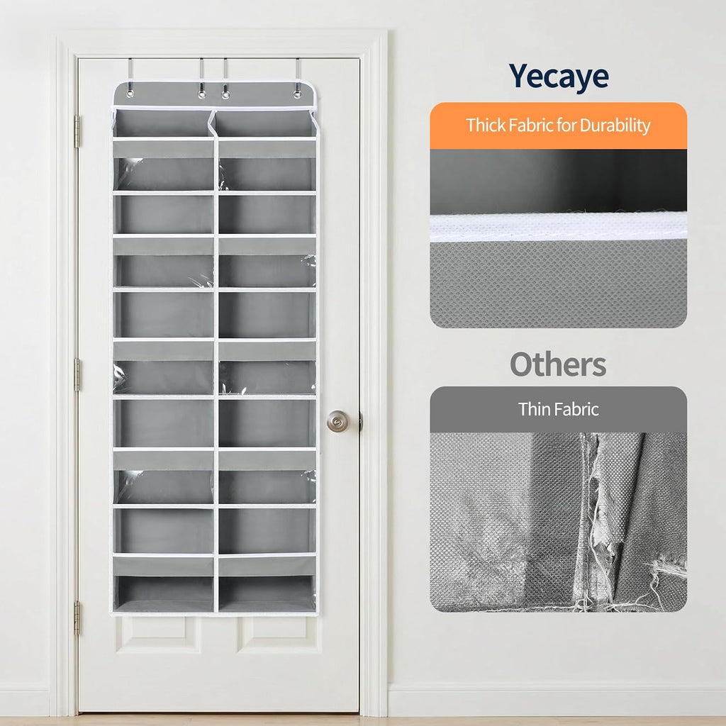 Yecaye Over The Door Organizer, 5 Tier Extra Large Behind Door Storage of 10 Compartments, 80lbs Heavy Duty Door Organizer Hanging with Clear Window for Closet Bedroom Pantry Bathroom, Grey